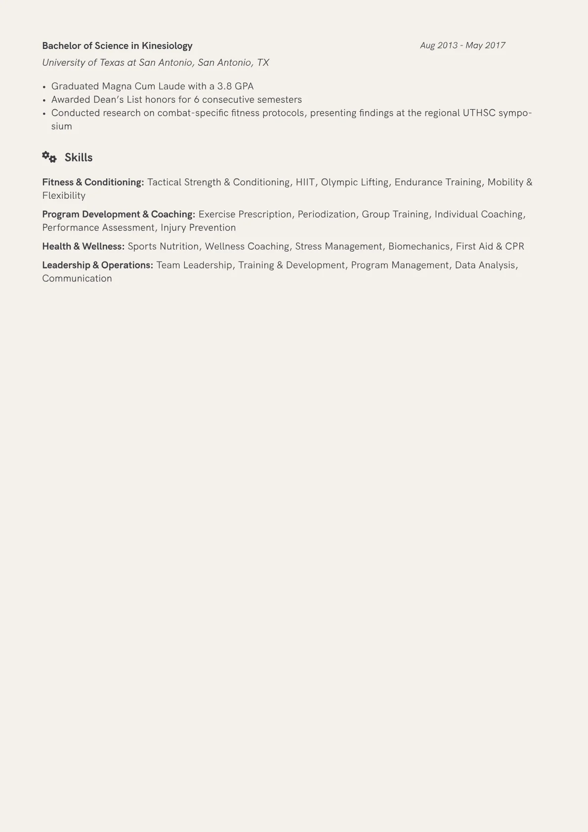 Physical Fitness Trainer Military Resume Example CV template - Page 2