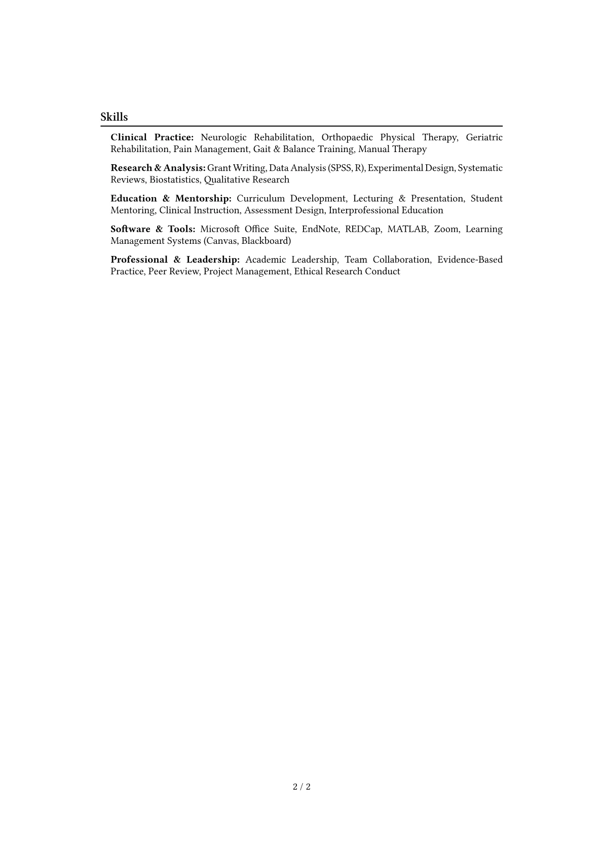 Physical Therapy Professor Resume Example CV template - Page 2