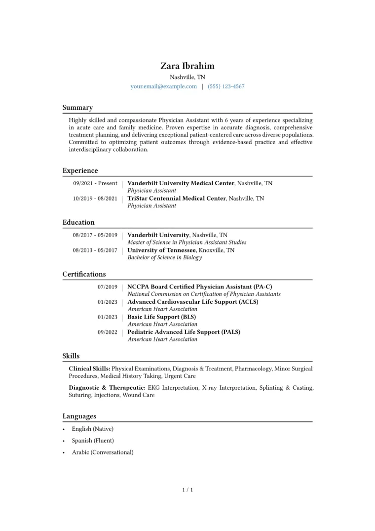 Physician Assistant Resume Example