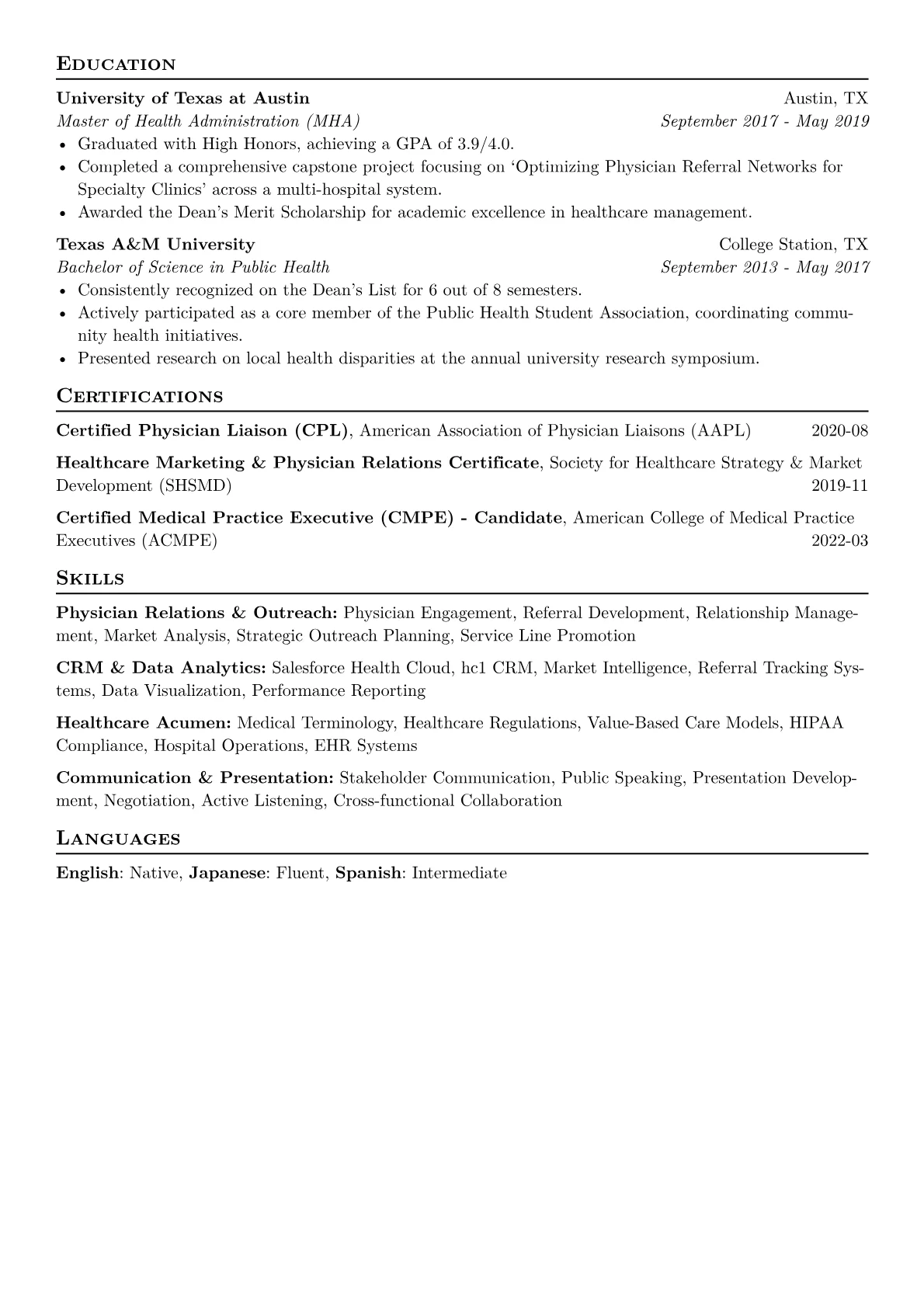 Physician Liaison Resume Example CV template - Page 2