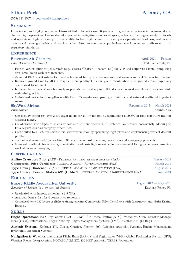 Pilot Resume Example