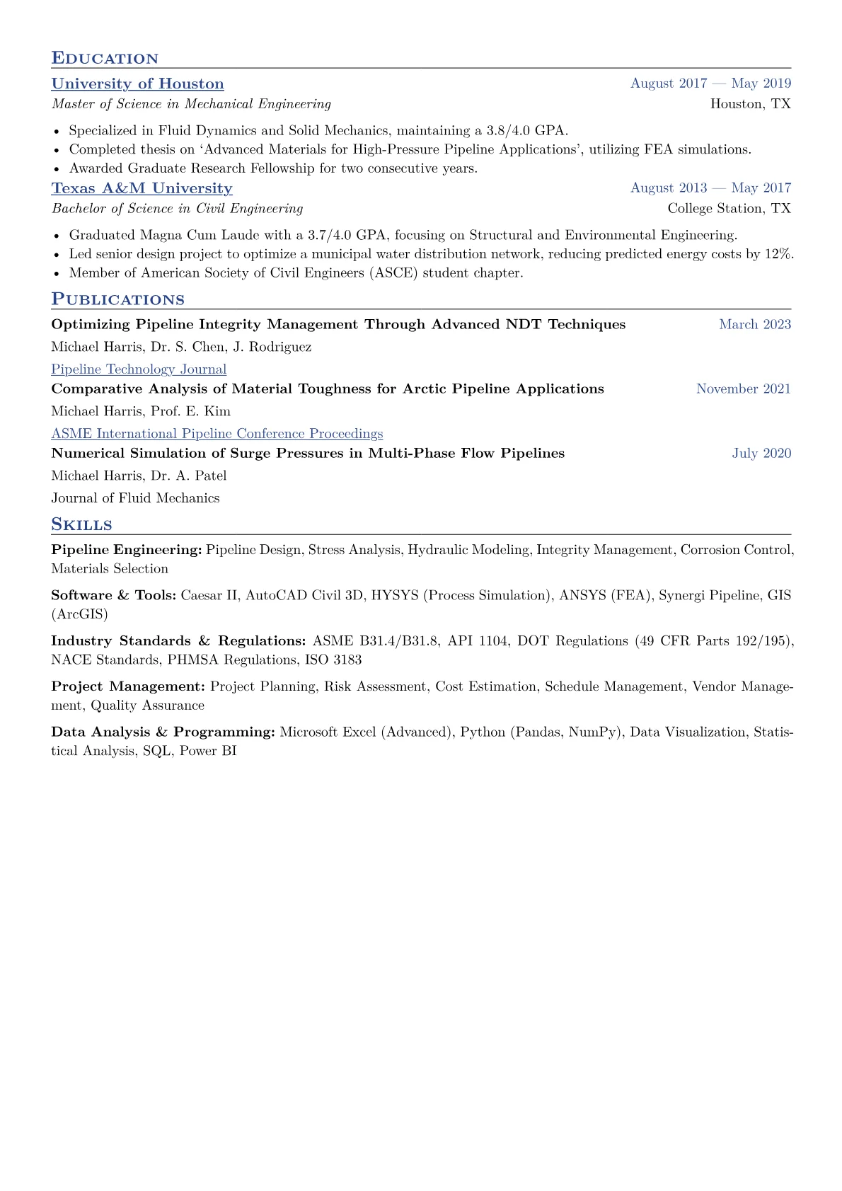 Pipeline Engineer Resume Example CV template - Page 2