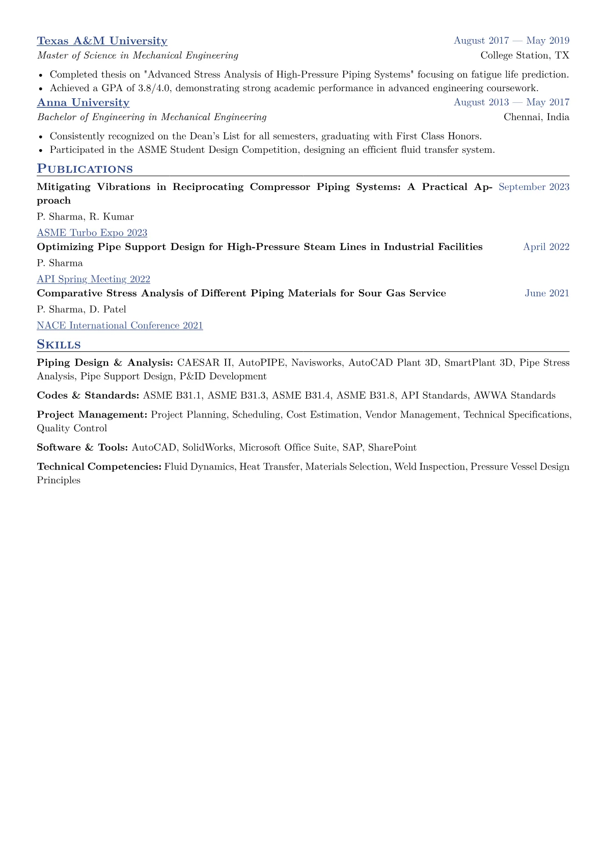 Piping Engineer Resume Example CV template - Page 2