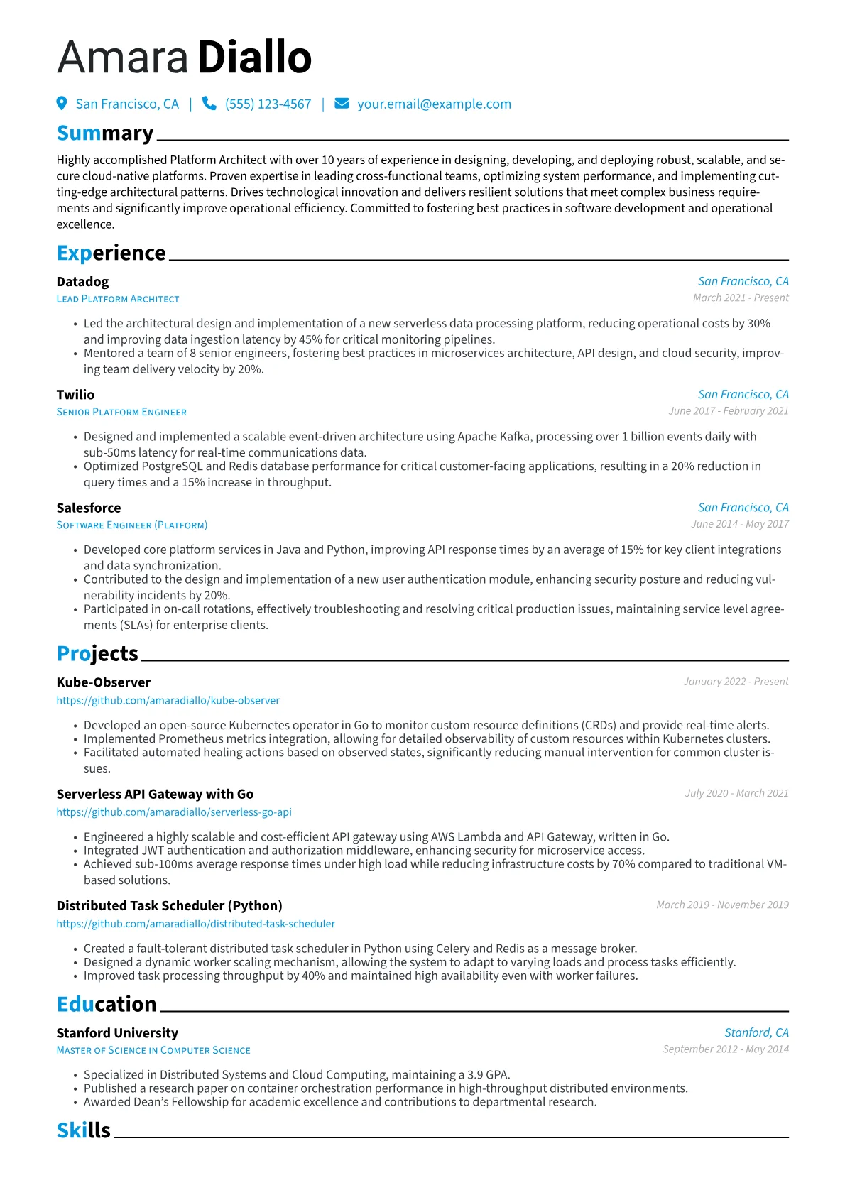 Platform Architect Resume Example CV template - Page 1