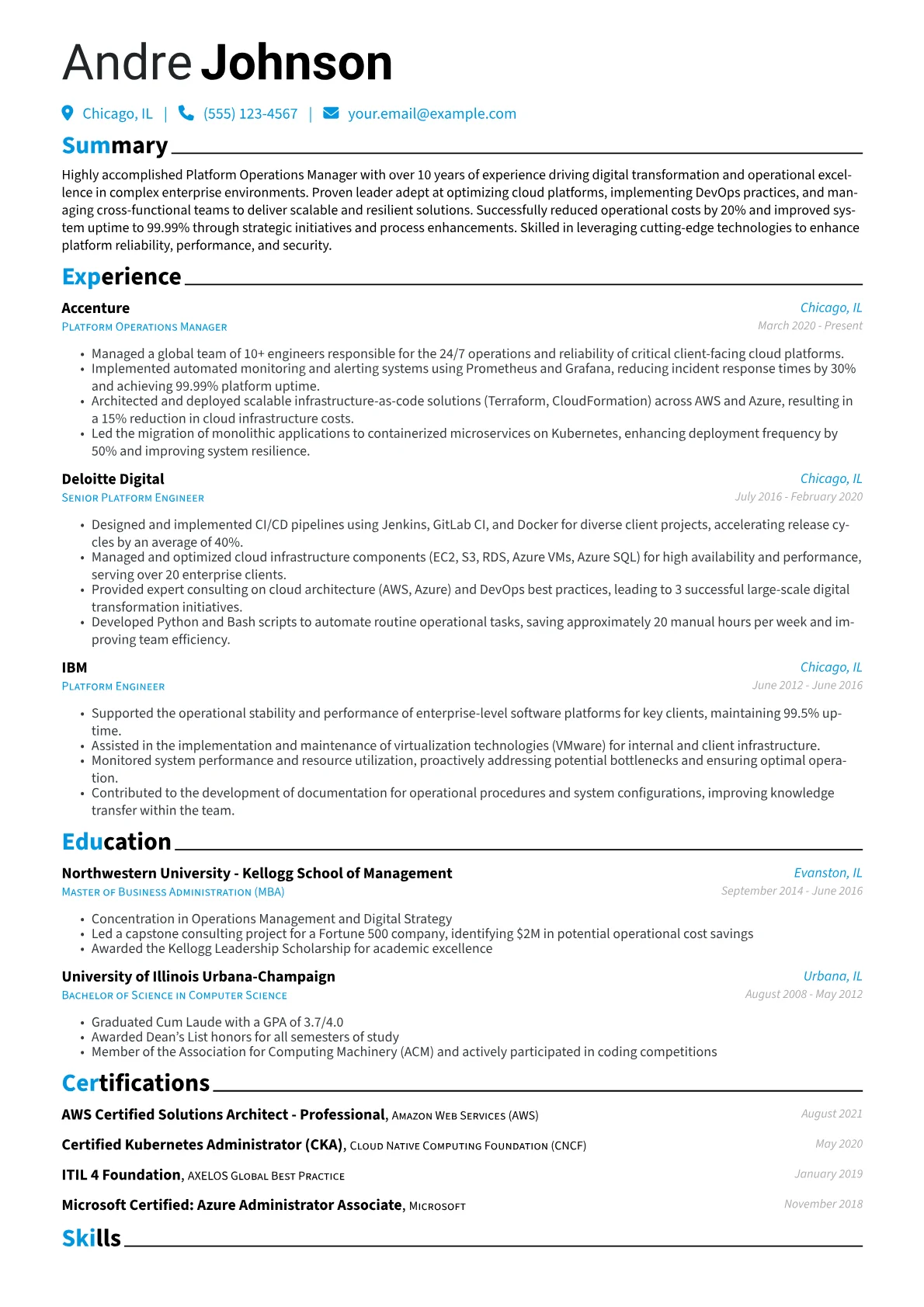 Platform Operations Manager Resume Example CV template - Page 1