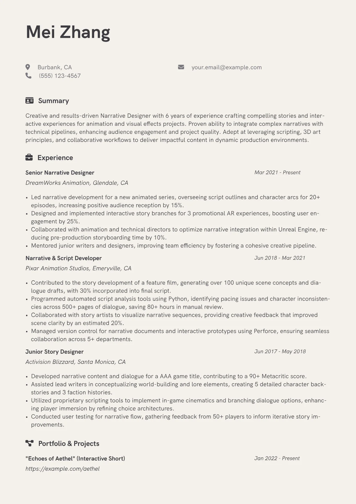 Playwright Resume Example CV template - Page 1