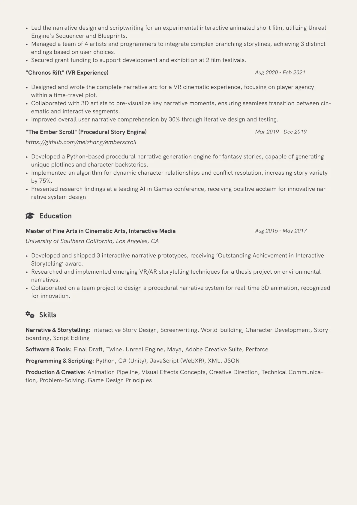 Playwright Resume Example CV template - Page 2