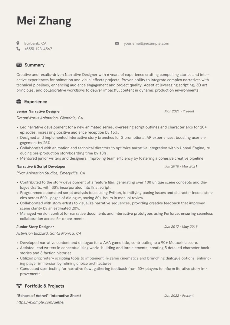 Playwright Resume Example CV template preview