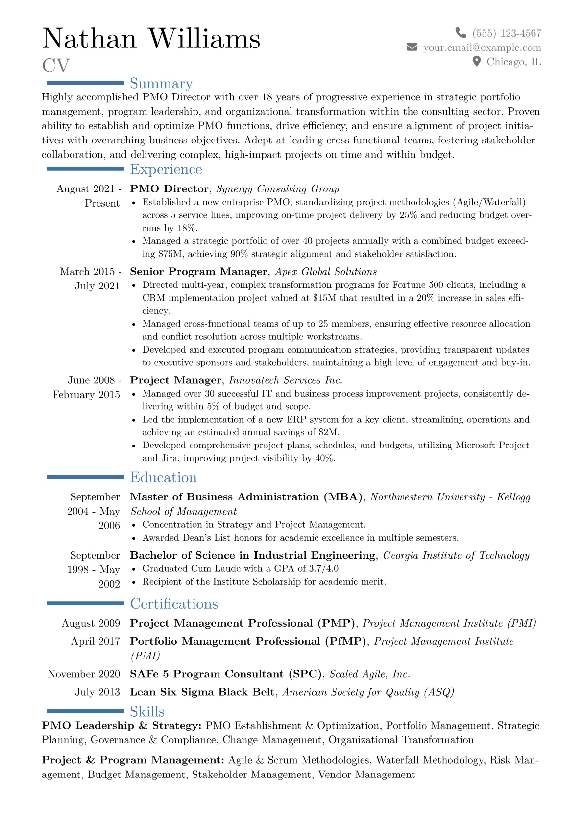 PMO Director Resume Example CV template - Page 1