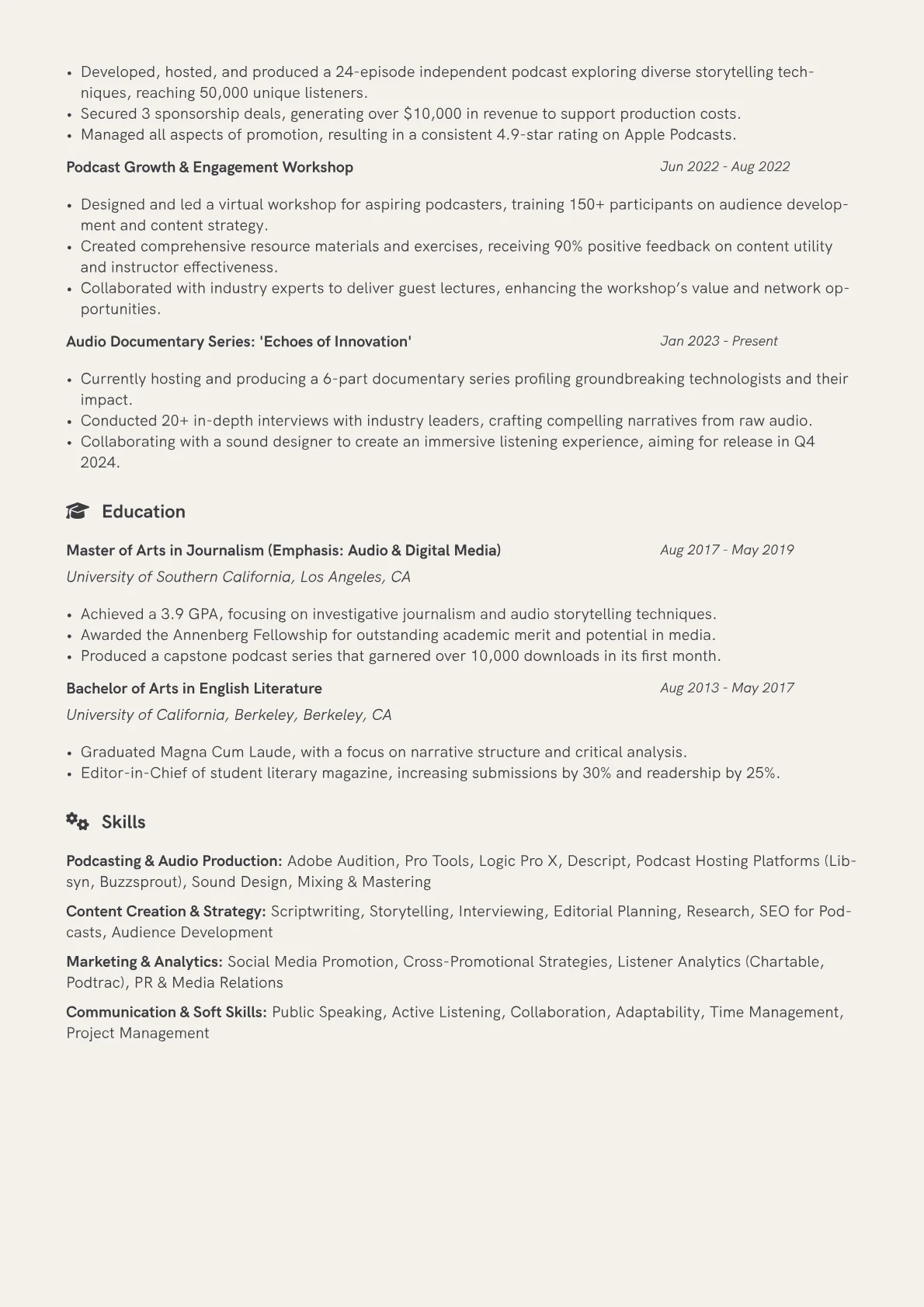 Podcast Host Resume Example CV template - Page 2