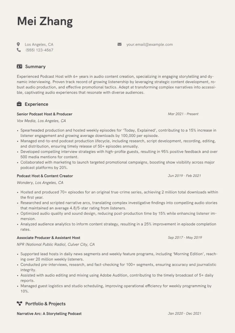Podcast Host Resume Example CV template preview
