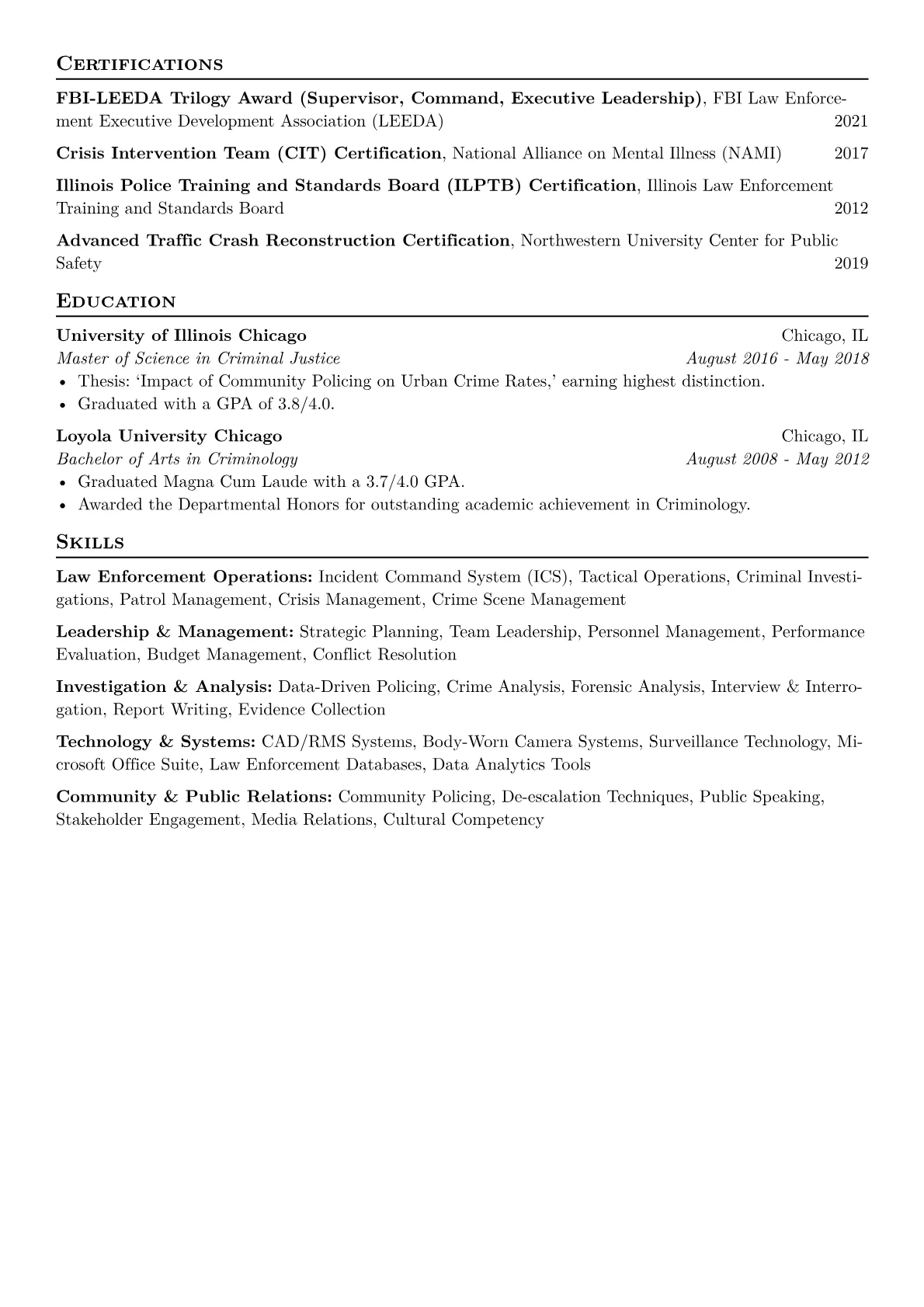 Police Lieutenant Resume Example CV template - Page 2