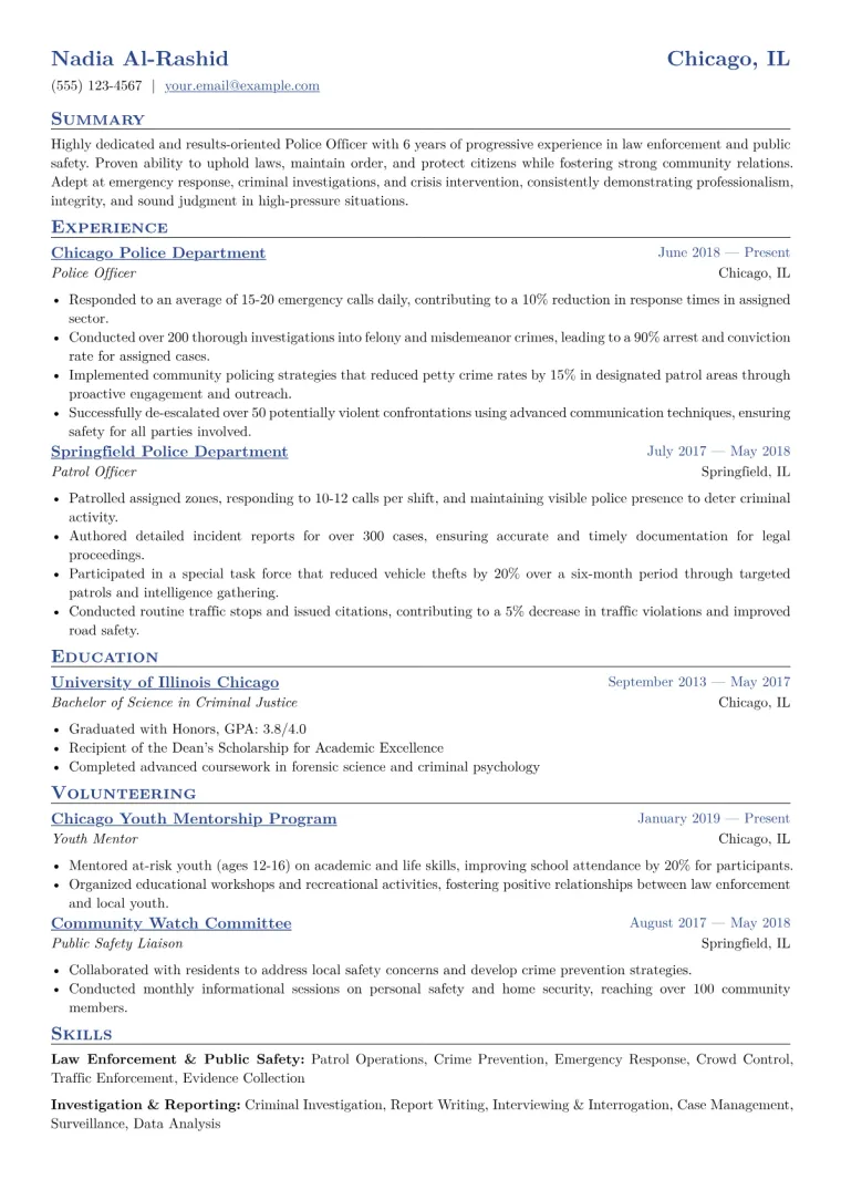 Police Officer Resume Example CV template preview