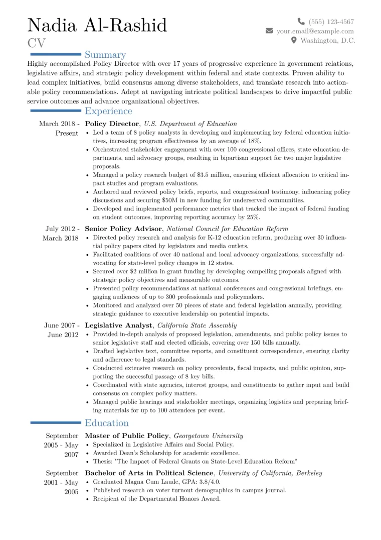 Policy Director Resume Example CV template preview