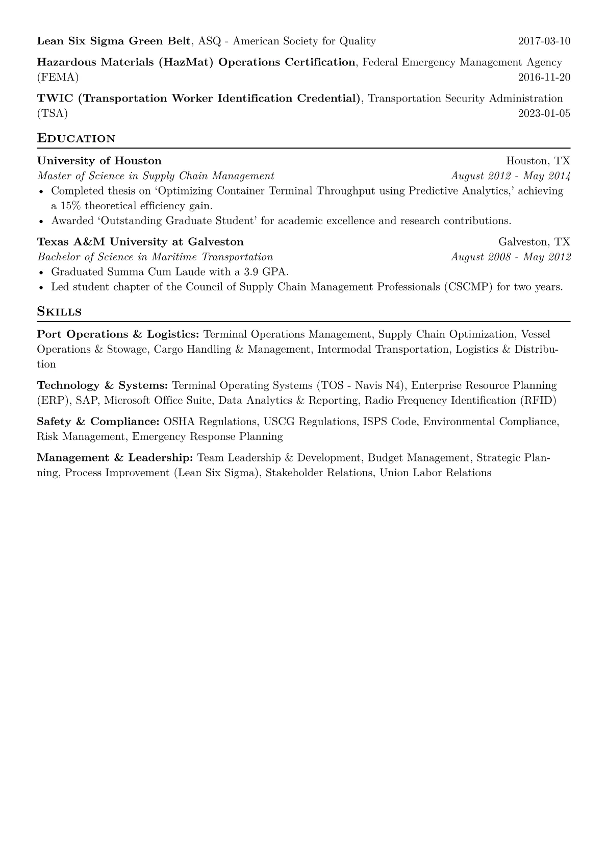 Port Operations Manager Resume Example CV template - Page 2