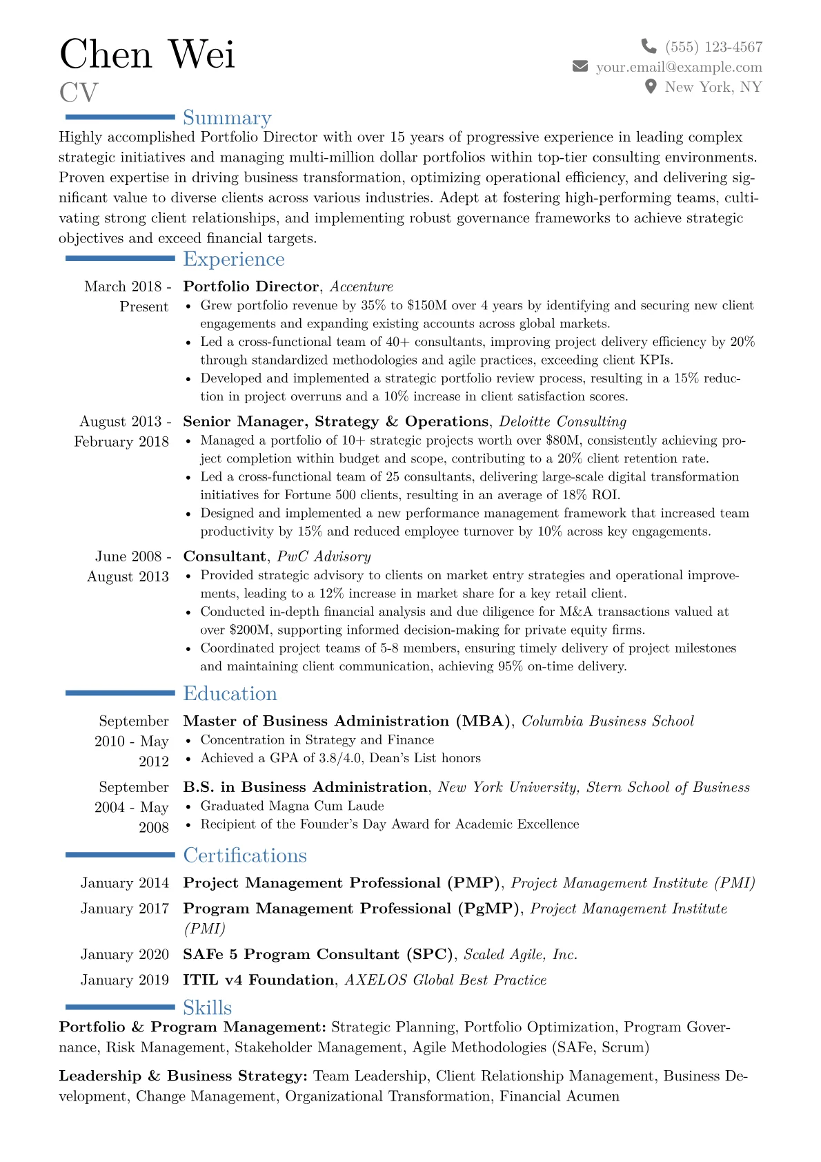 Portfolio Director Resume Example CV template - Page 1