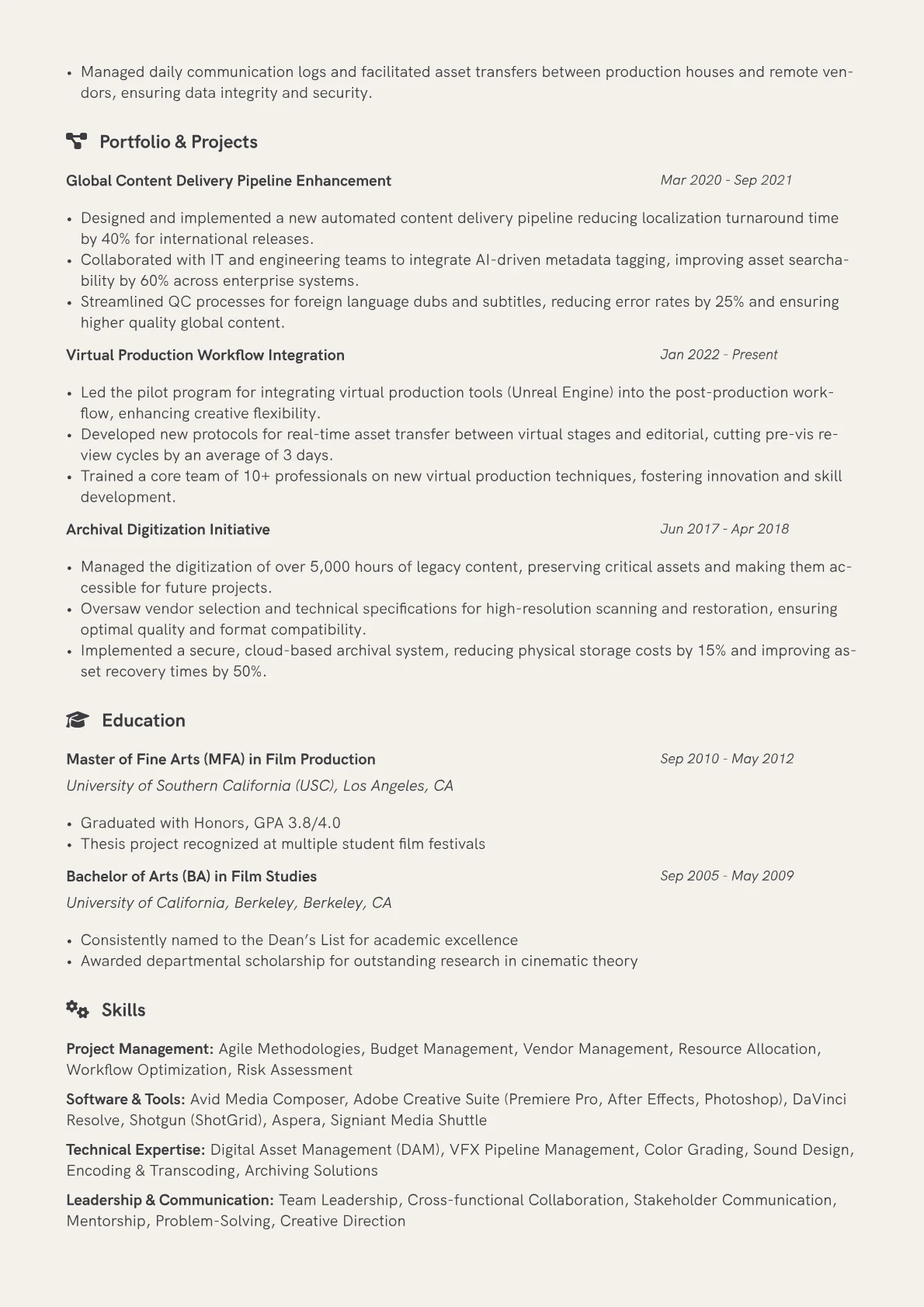 Post-Production Supervisor Resume Example CV template - Page 2