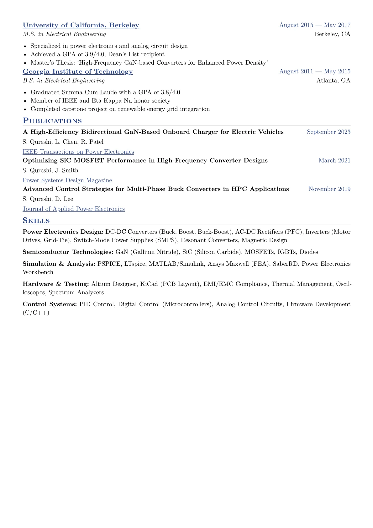 Power Electronics Engineer Resume Example CV template - Page 2