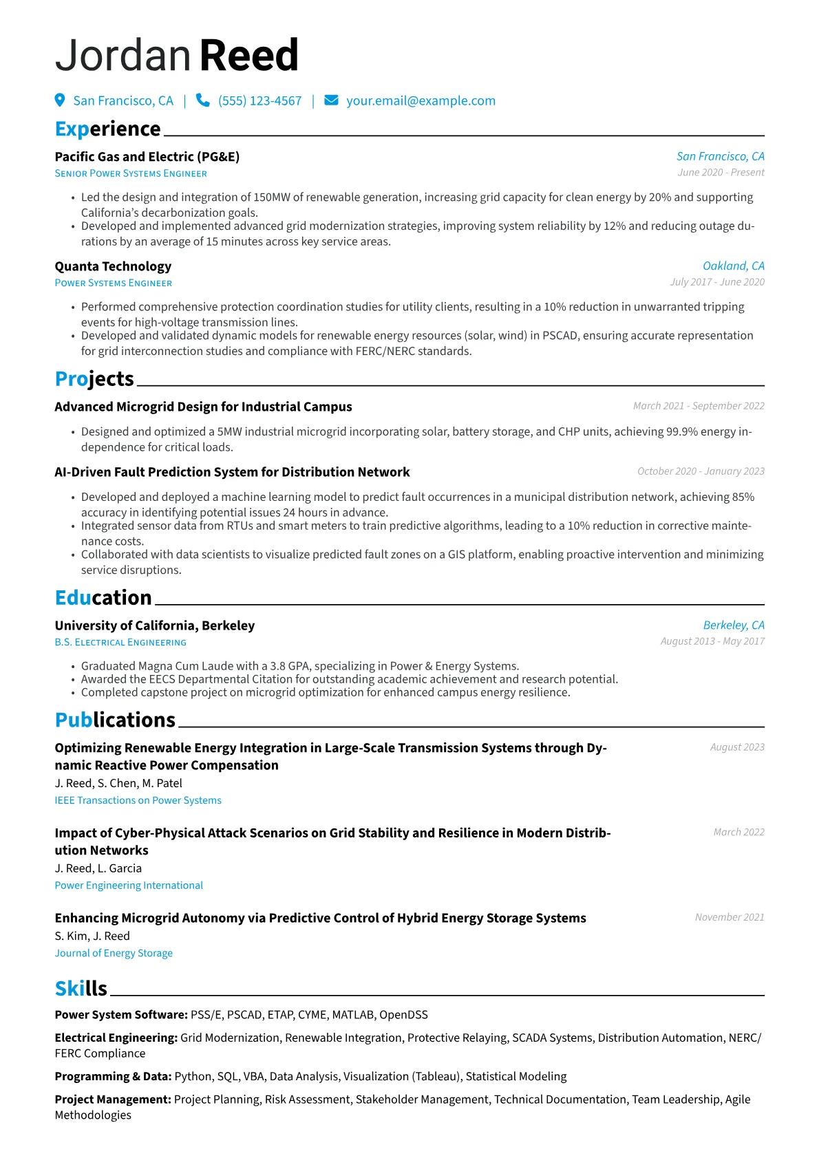 Power Systems Engineer Resume Example CV template - Page 1