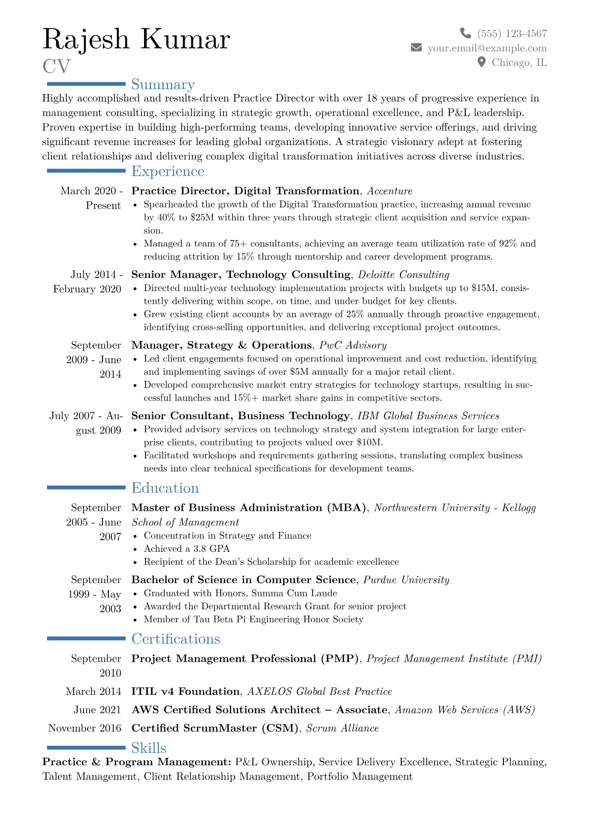 Practice Director Resume Example CV template - Page 1