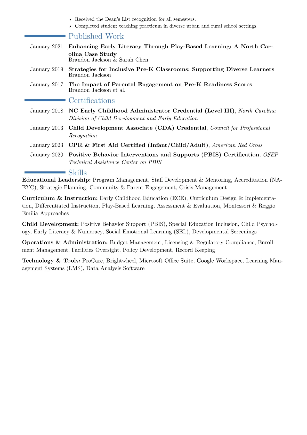 Pre-K Director Resume Example CV template - Page 2