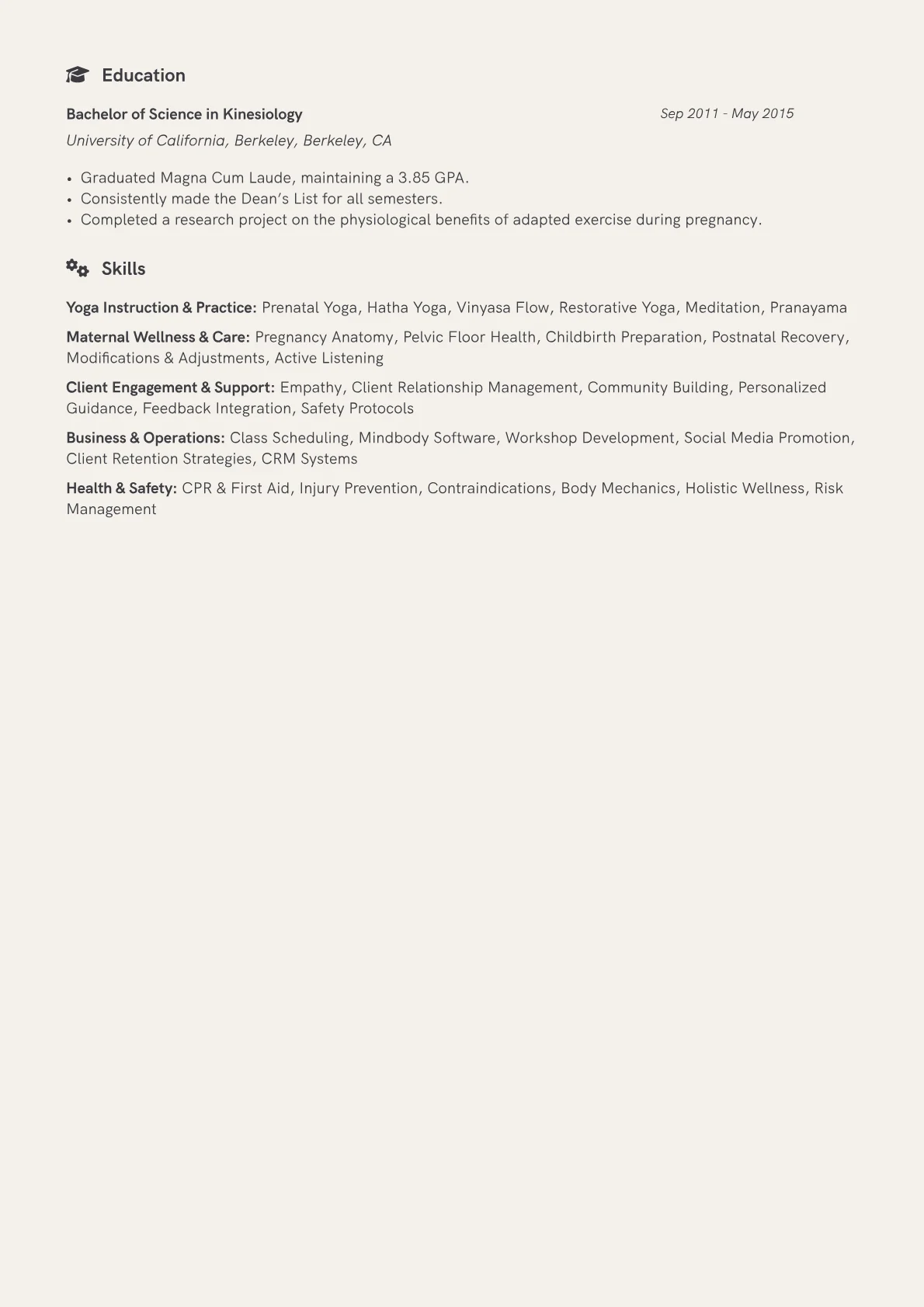 Prenatal Yoga Instructor Resume Example CV template - Page 2