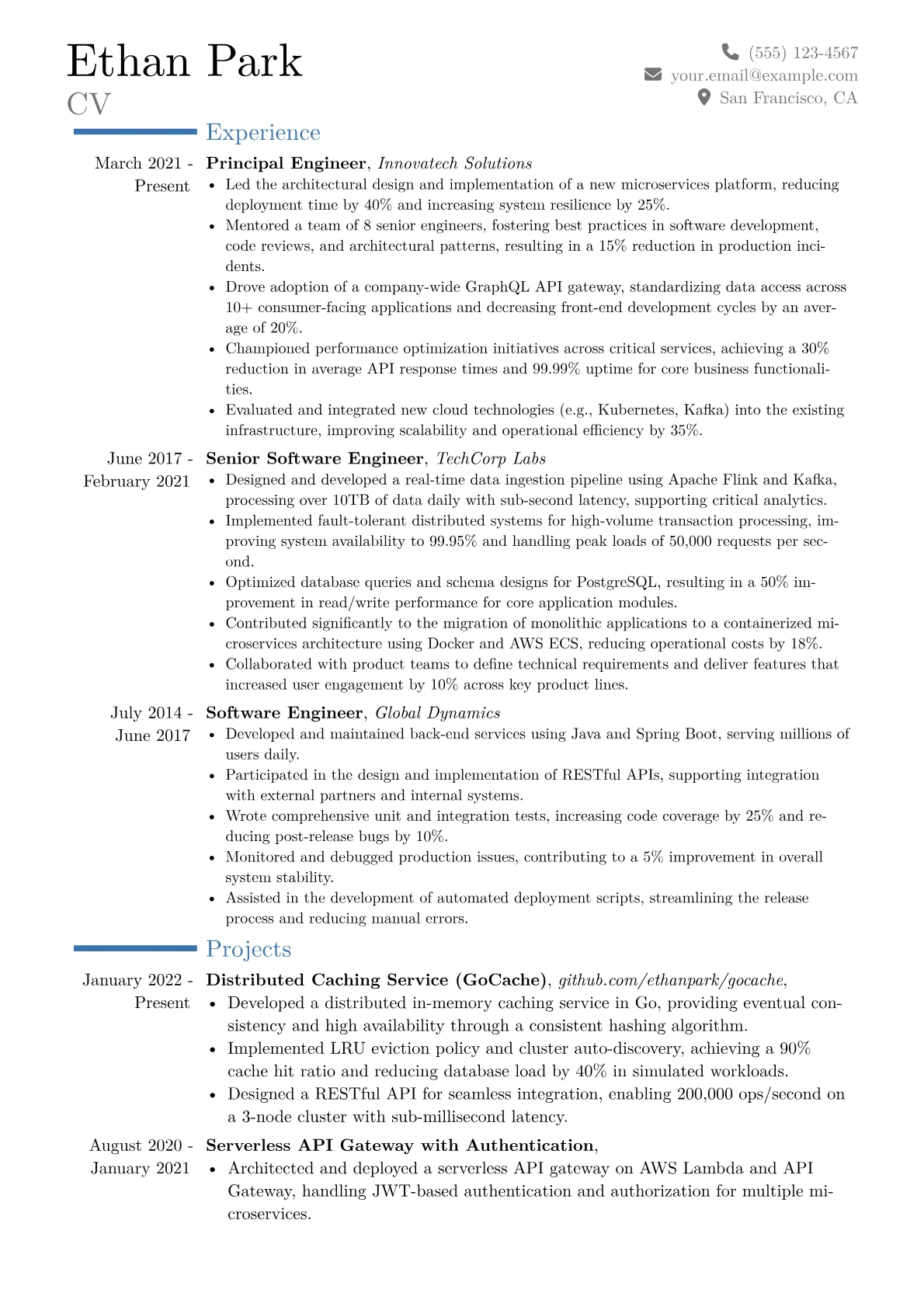 Principal Engineer Resume Example CV template - Page 1