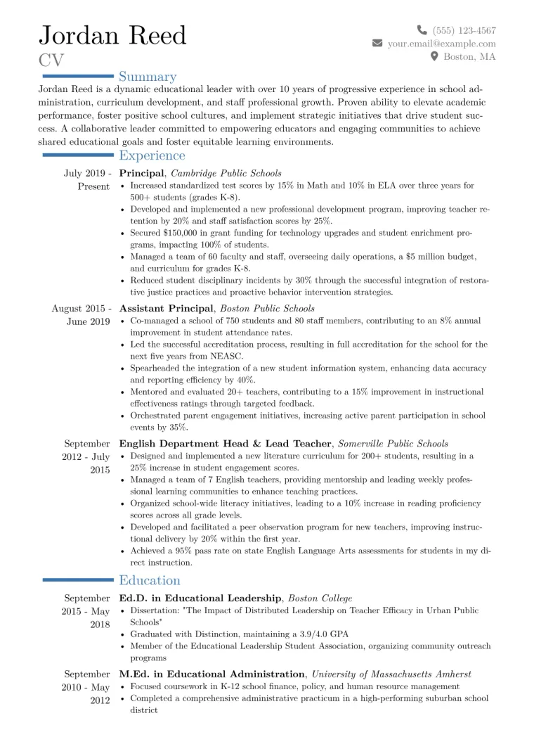 Principal Resume Example CV template preview