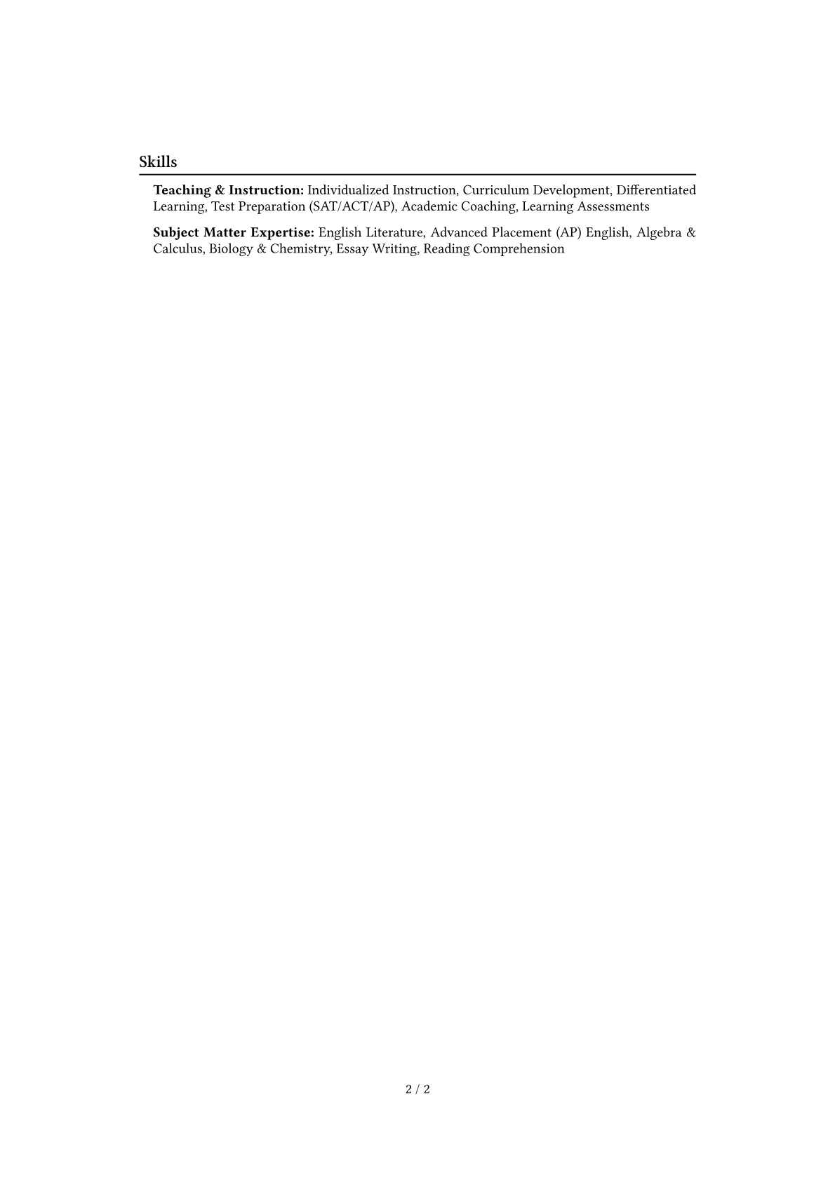 Private Teacher Resume Example CV template - Page 2