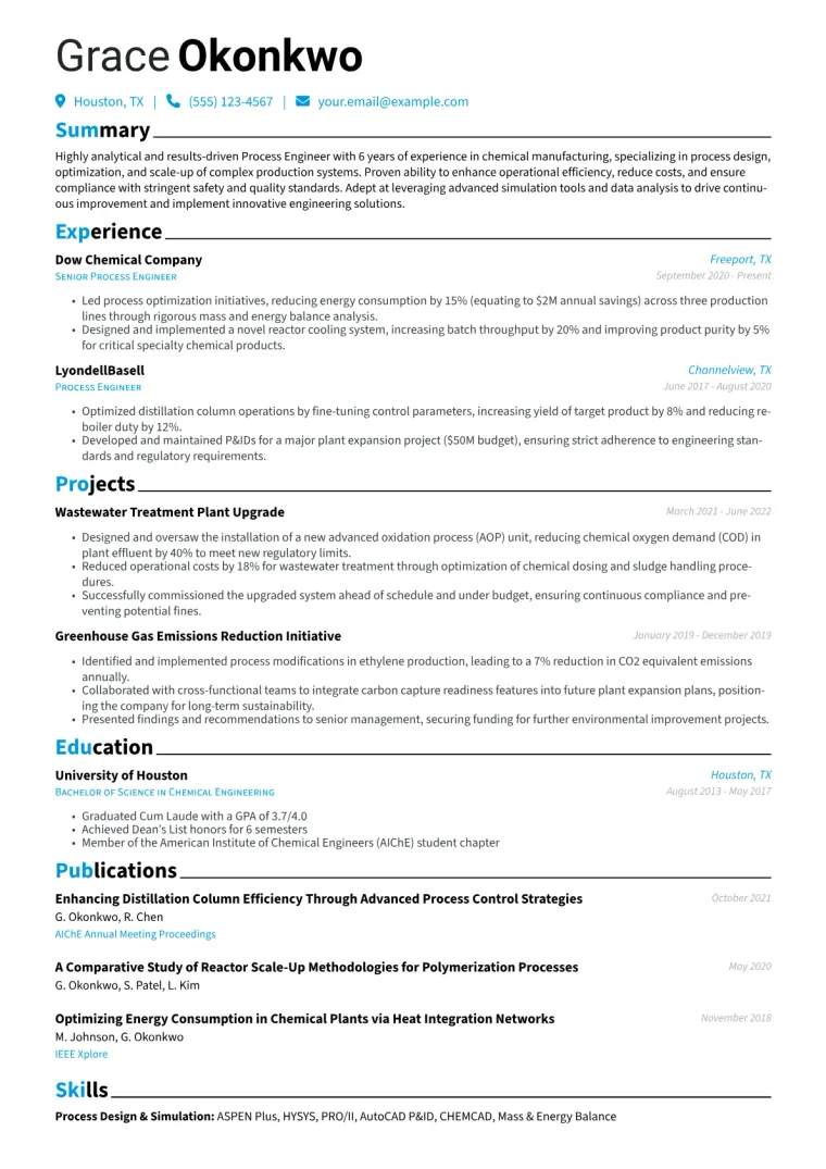 Process Engineer Resume Example