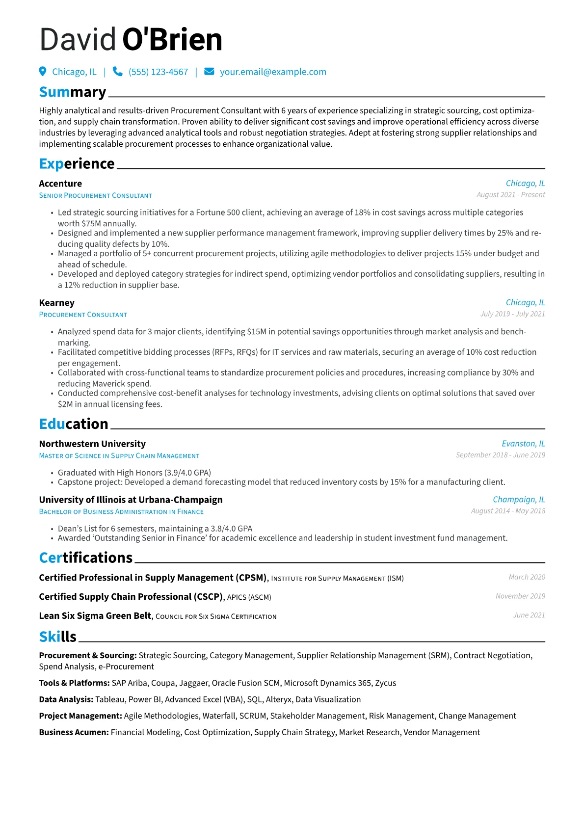Procurement Consultant Resume Example CV template - Page 1