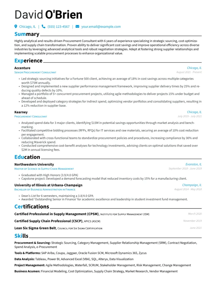 Procurement Consultant Resume Example CV template preview