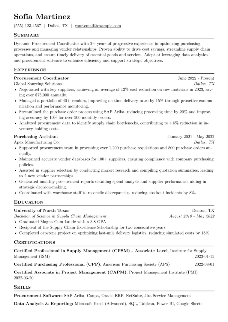Procurement Coordinator Resume Example CV template preview