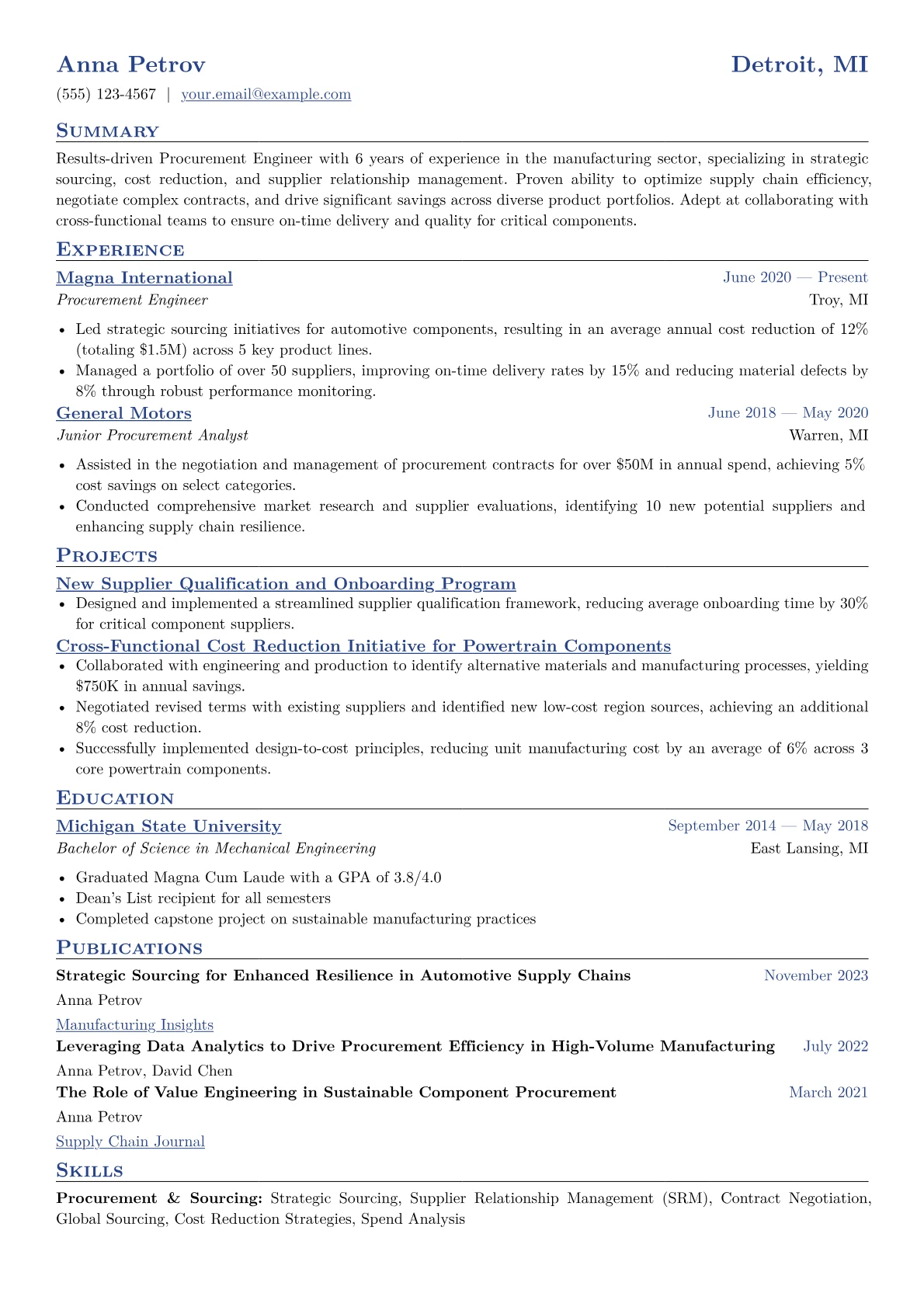 Procurement Engineer Resume Example CV template - Page 1