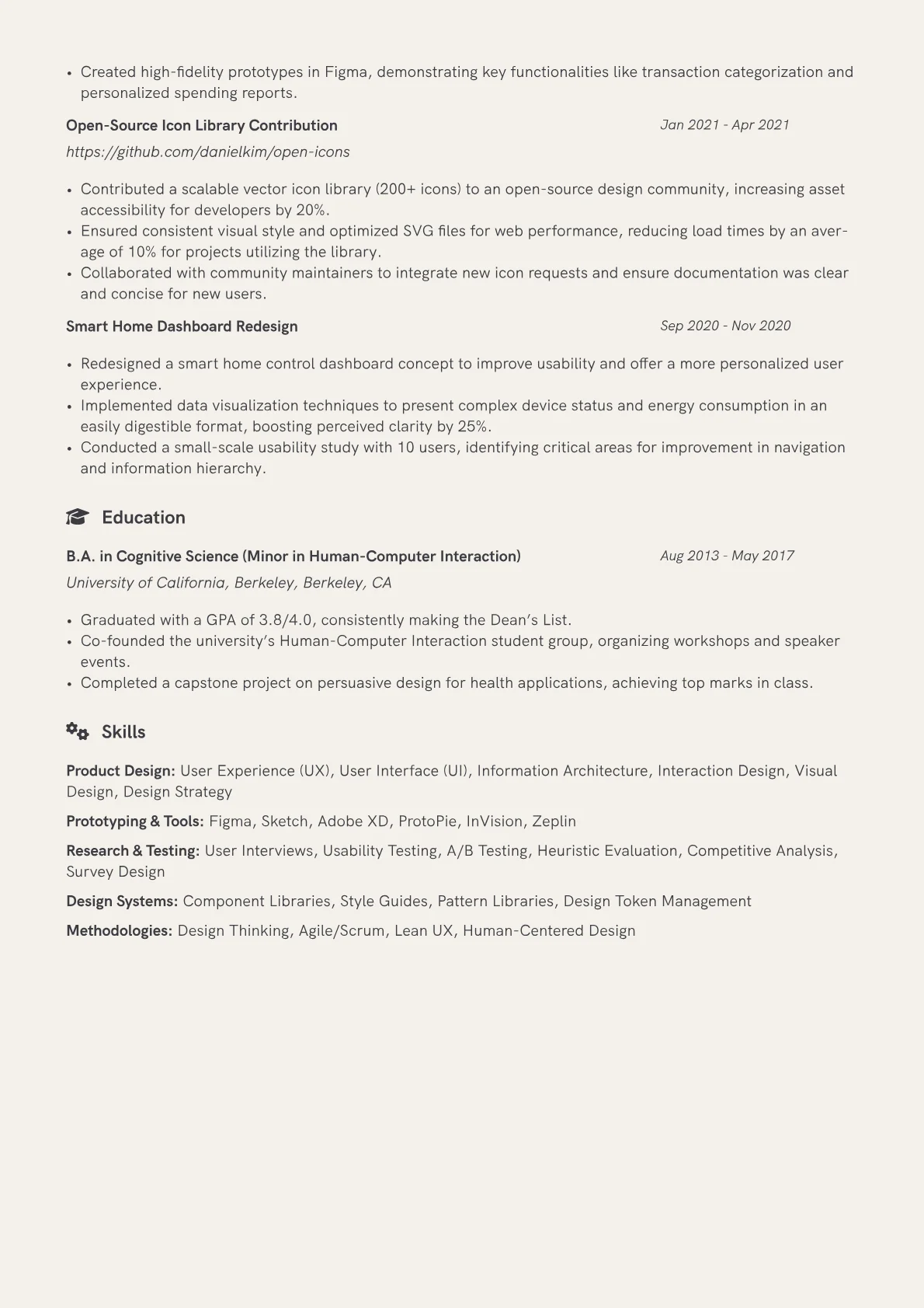 Product Designer Resume Example CV template - Page 2