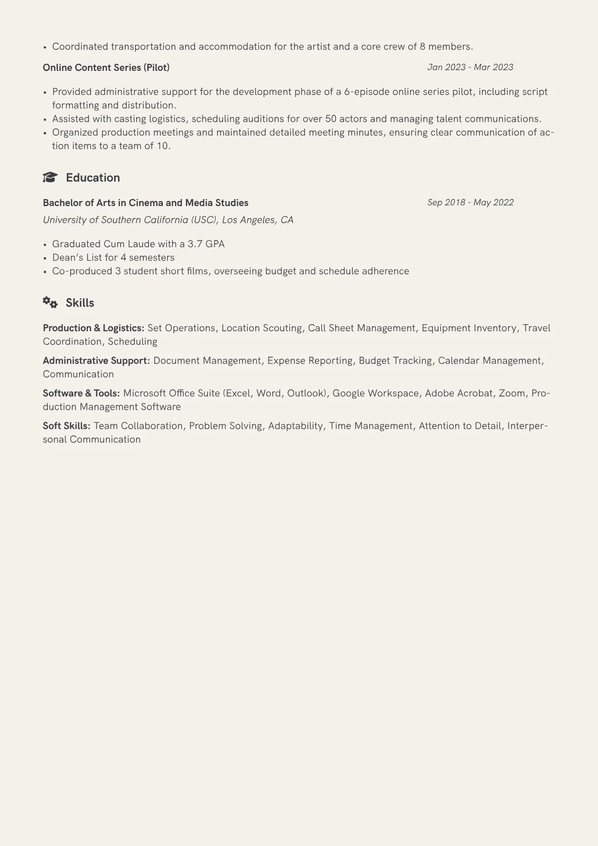 Production Assistant Resume Example CV template - Page 2