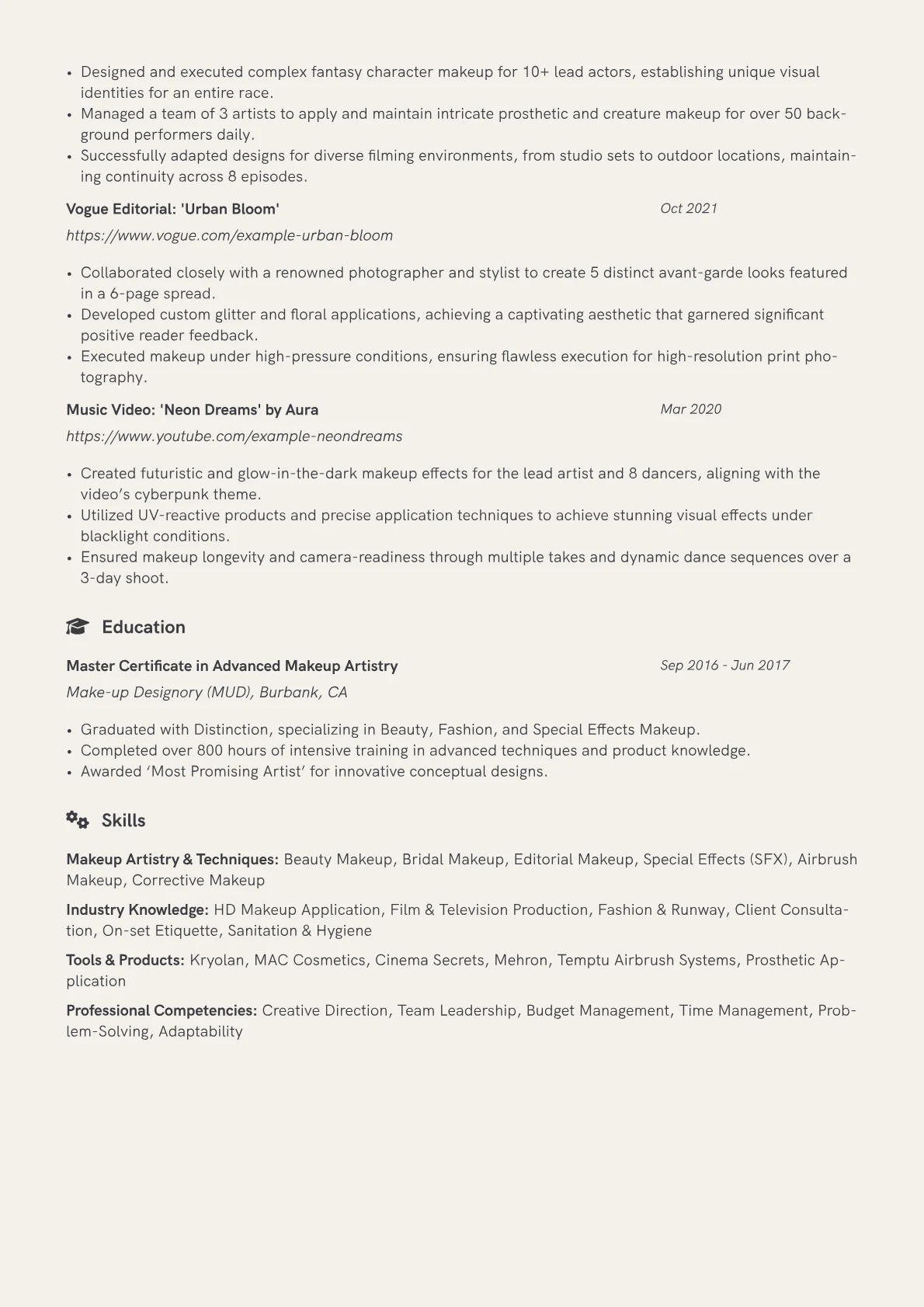Professional Makeup Artist Resume Example CV template - Page 2