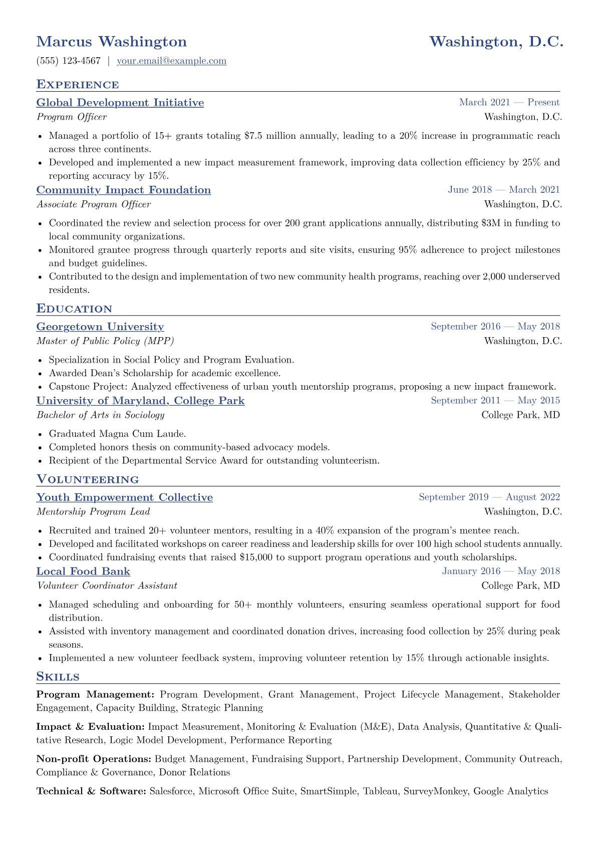 Program Officer Resume Example CV template - Page 1