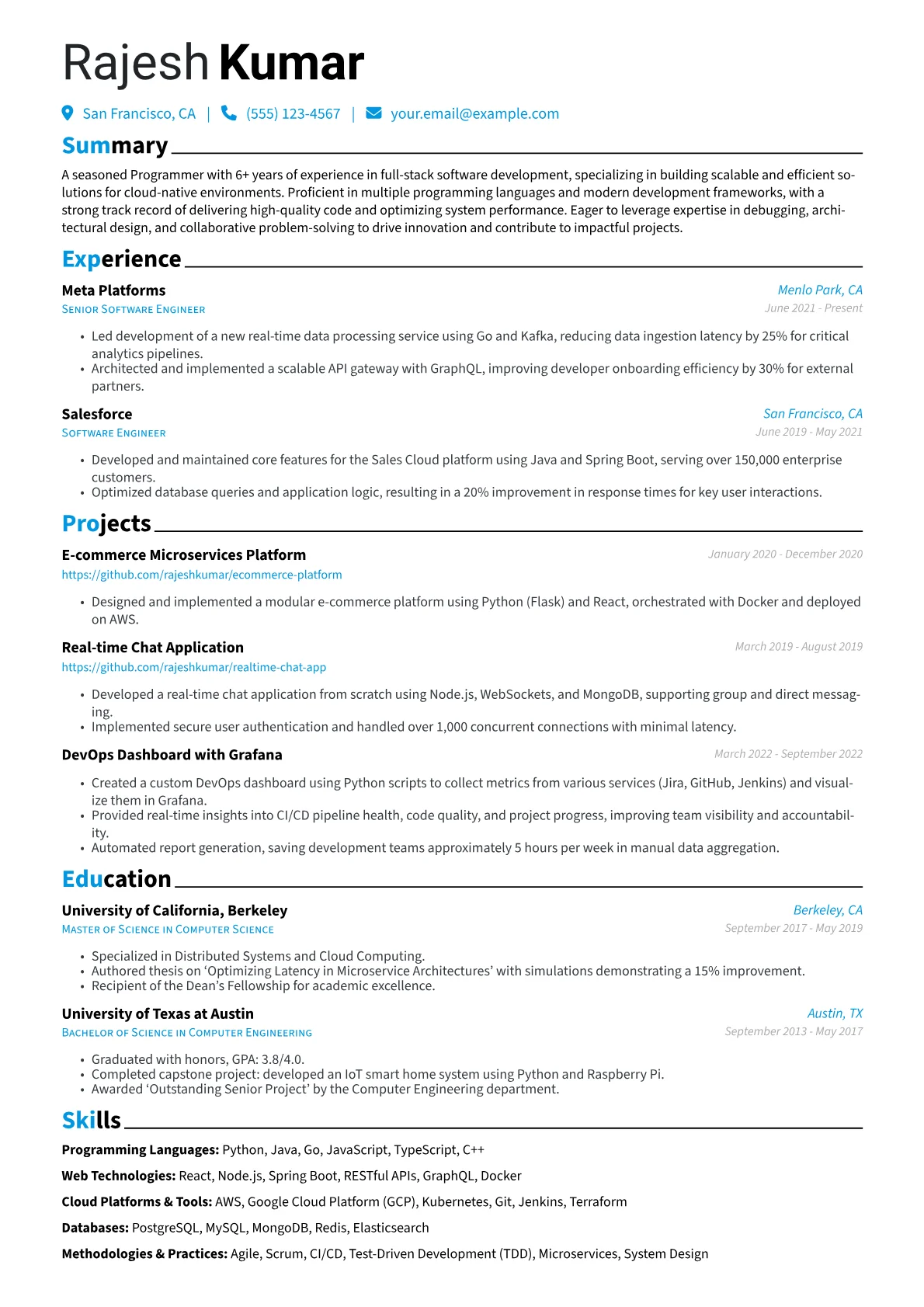Programmer Resume Example CV template - Page 1