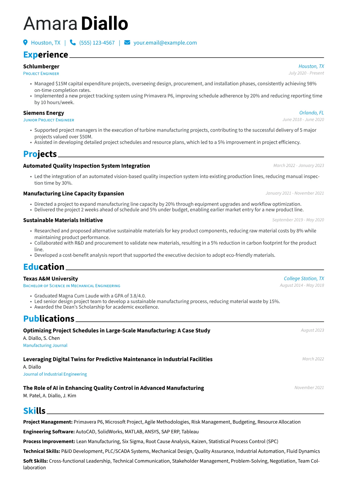 Project Engineer Resume Example CV template - Page 1