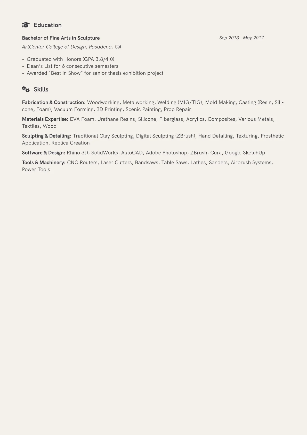 Prop Maker Resume Example CV template - Page 2