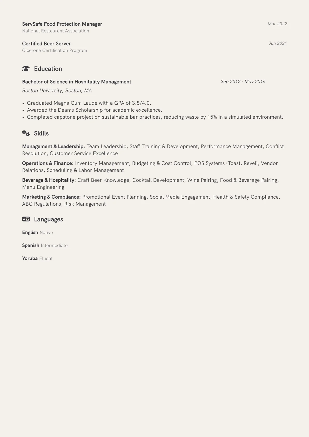 Pub Manager Resume Example CV template - Page 2