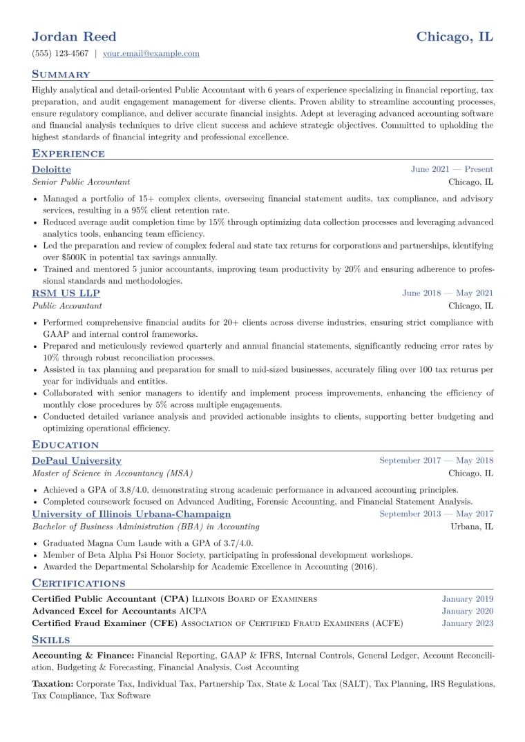 Public Accountant Resume Example CV template preview