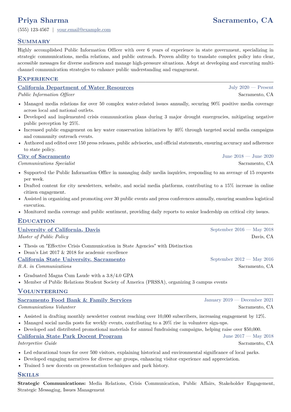 Public Information Officer Resume Example CV template - Page 1