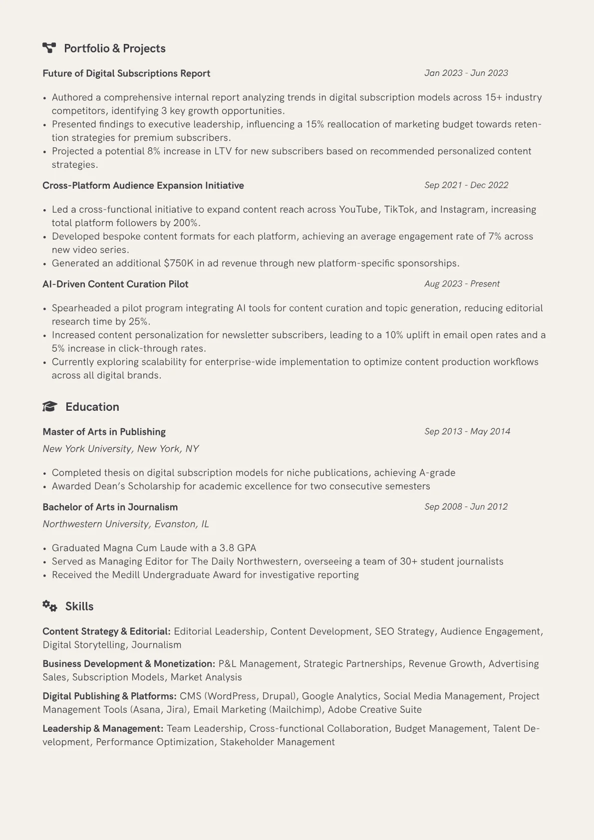Publisher Resume Example CV template - Page 2