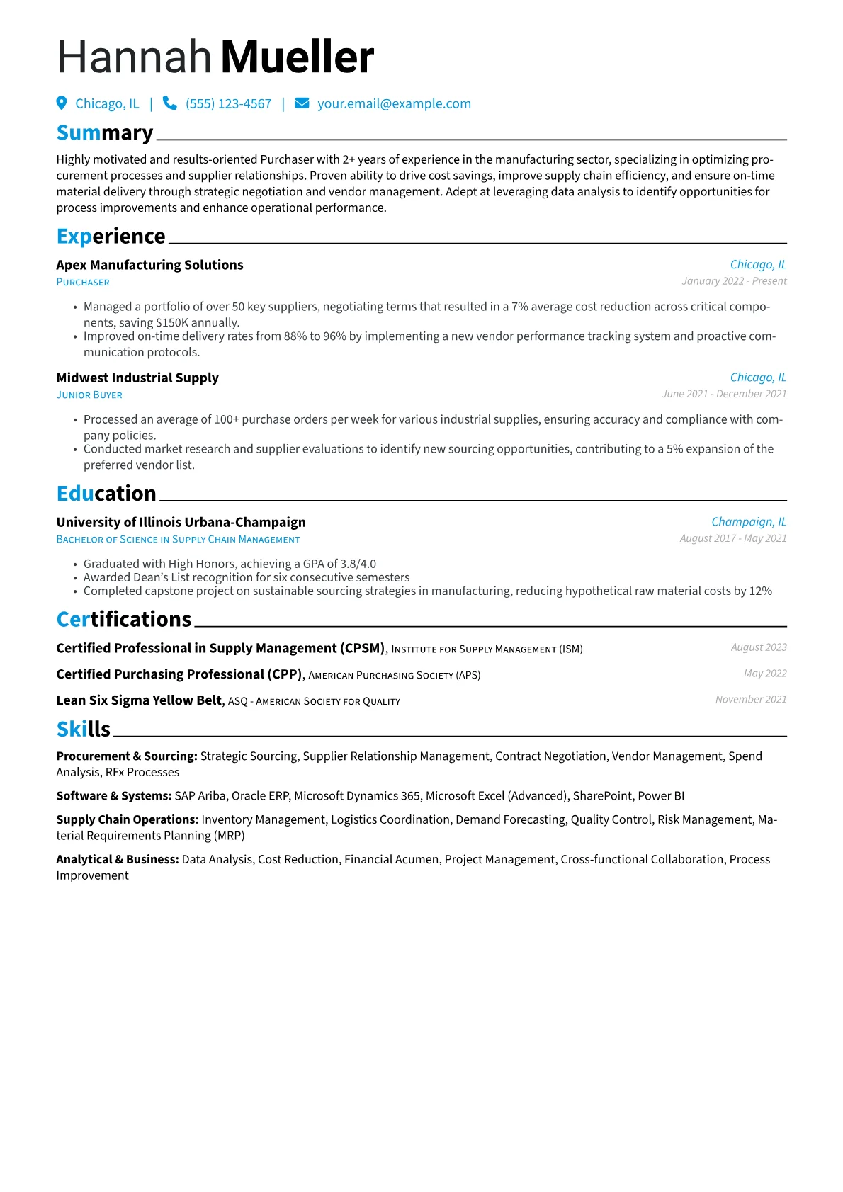 Purchaser Resume Example CV template - Page 1