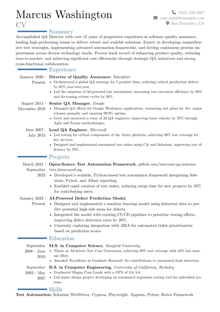 QA Director Resume Example CV template preview