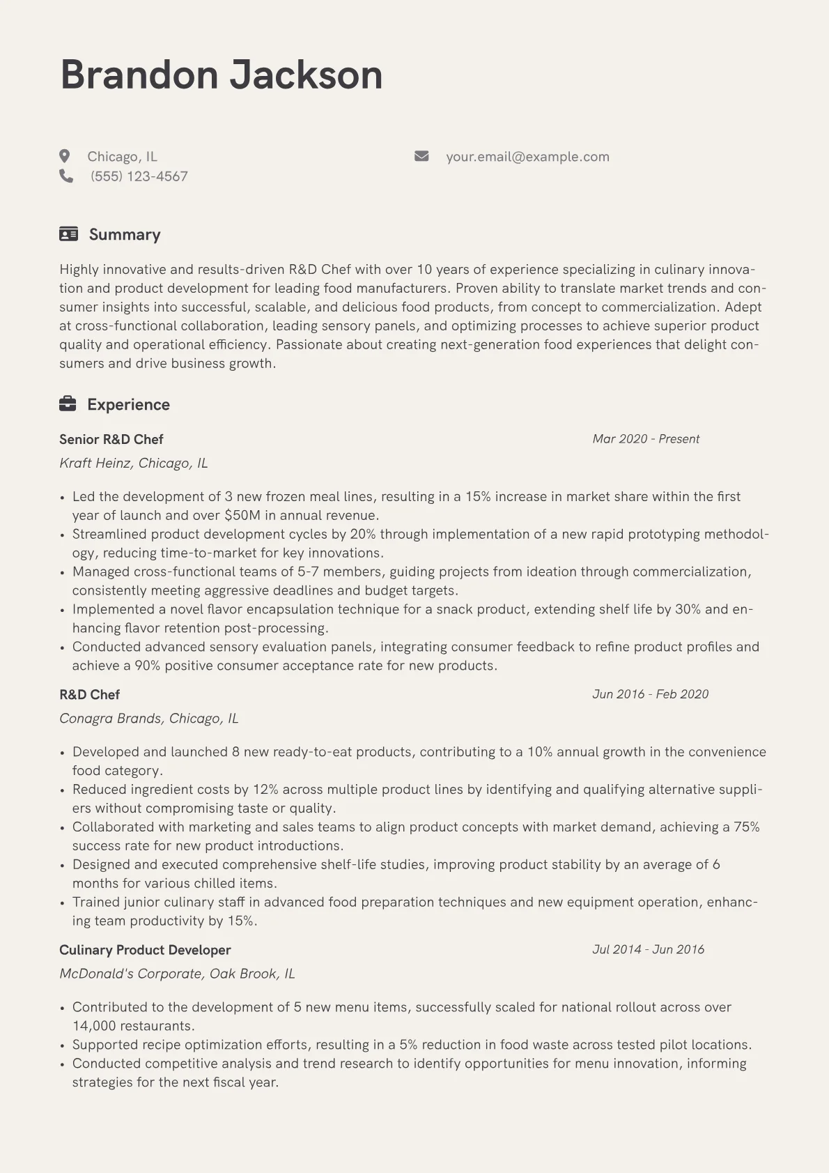 R&D Chef Resume Example CV template - Page 1