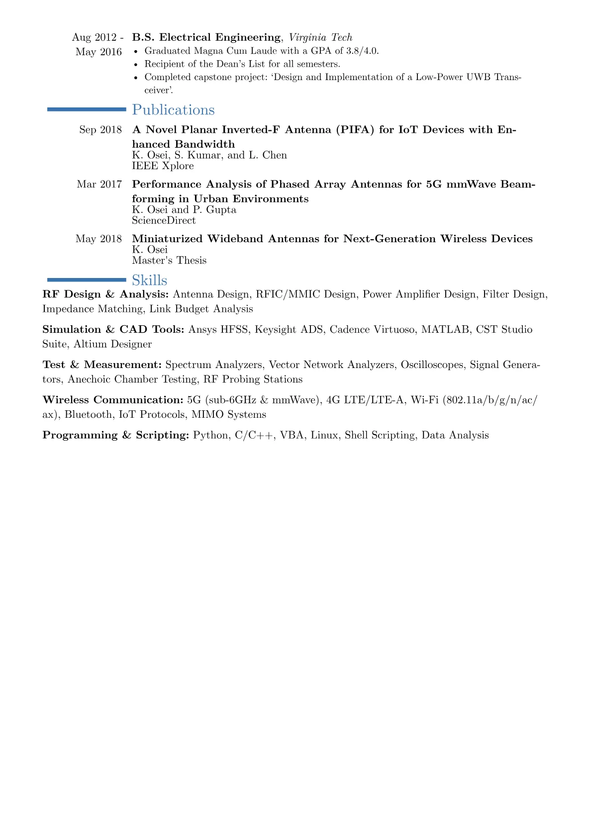 Radio Frequency Engineer Resume Example CV template - Page 2