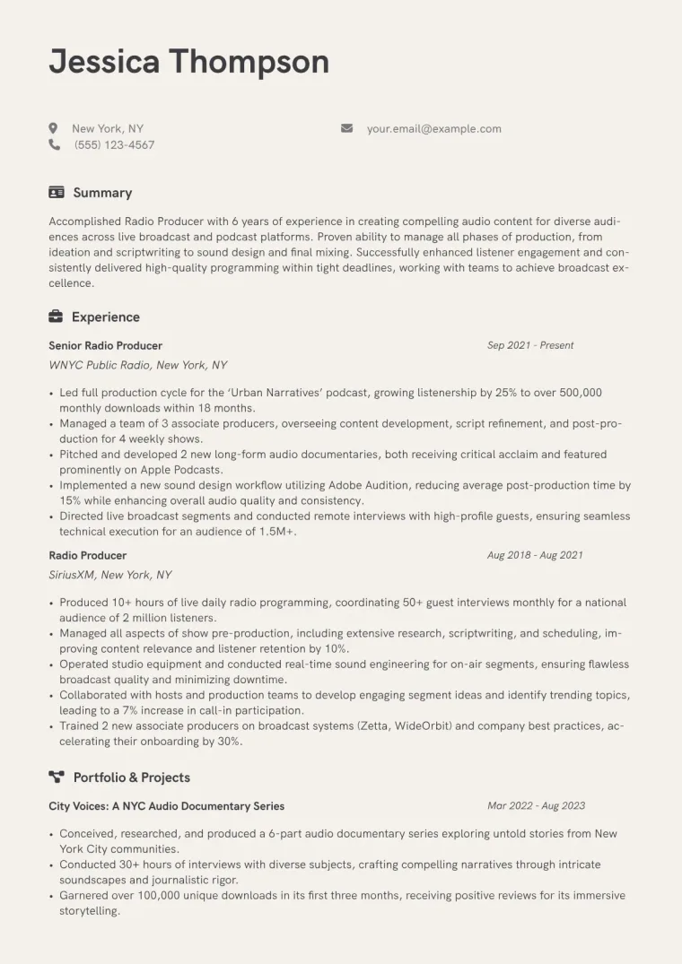 Radio Producer Resume Example CV template preview